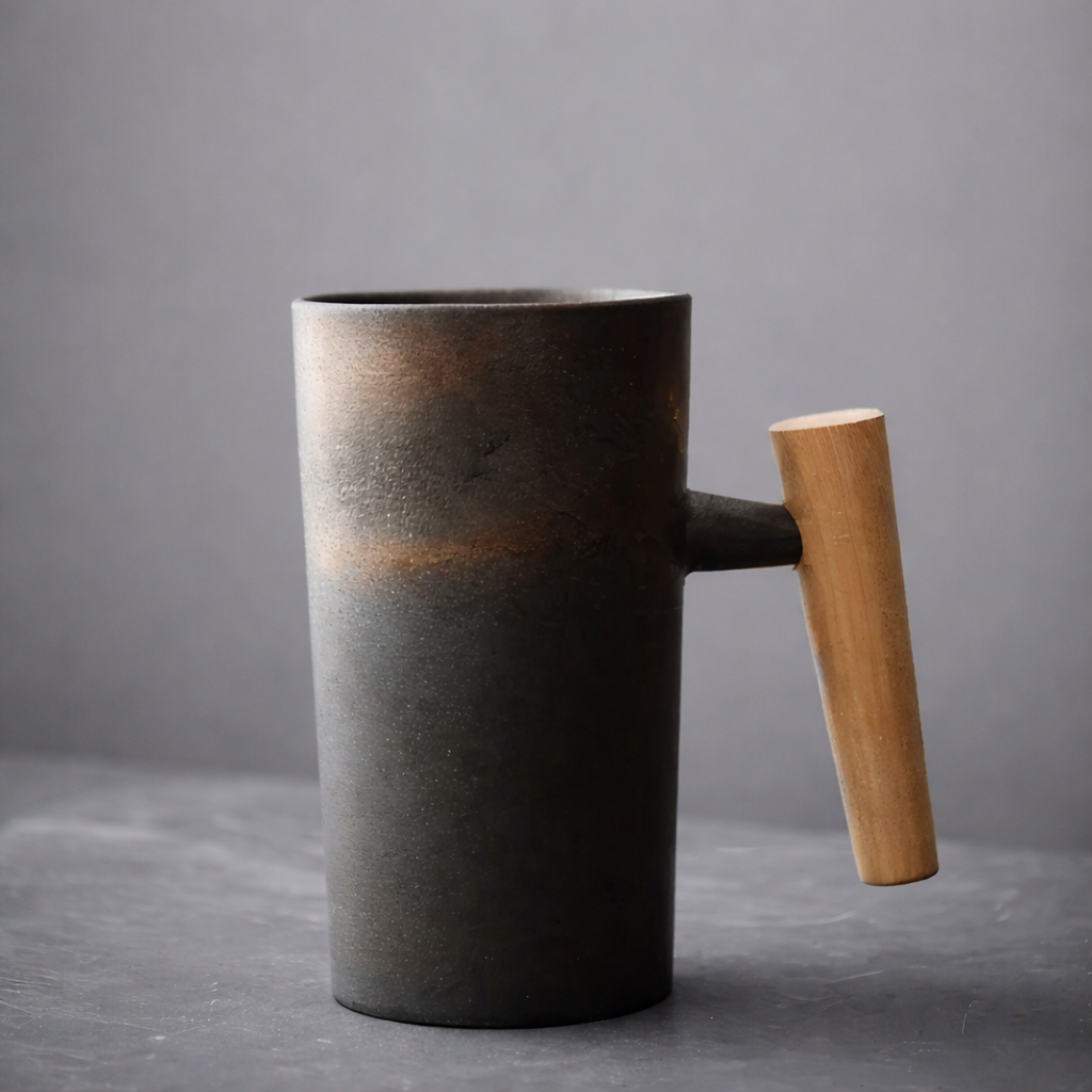 Minimalist Drinking Glass with Wood Base and Porcelain – 220 ml Capacity for Coffee and Tea