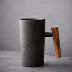 Minimalist Drinking Glass with Wood Base and Porcelain – 220 ml Capacity for Coffee and Tea