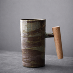 Minimalist Drinking Glass with Wood Base and Porcelain – 220 ml Capacity for Coffee and Tea