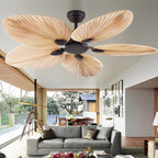 Palm Leaf Ceiling Fan with Remote, Tropical 6-Speed Indoor Fan - Decorative Cooling Ceiling Fan for Living Room Bedroom Patio