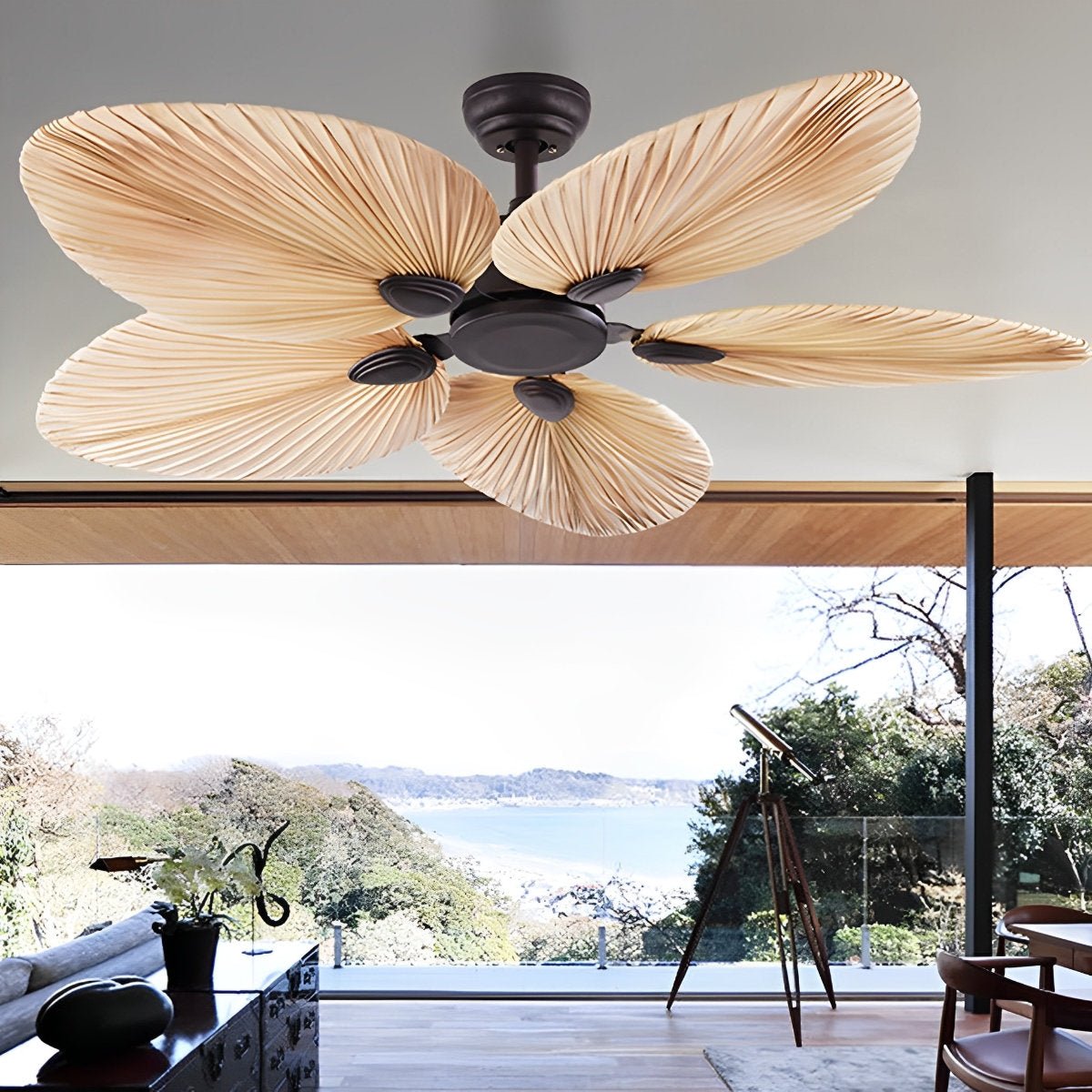 Palm Leaf Ceiling Fan with Remote, Tropical 6-Speed Indoor Fan - Decorative Cooling Ceiling Fan for Living Room Bedroom Patio