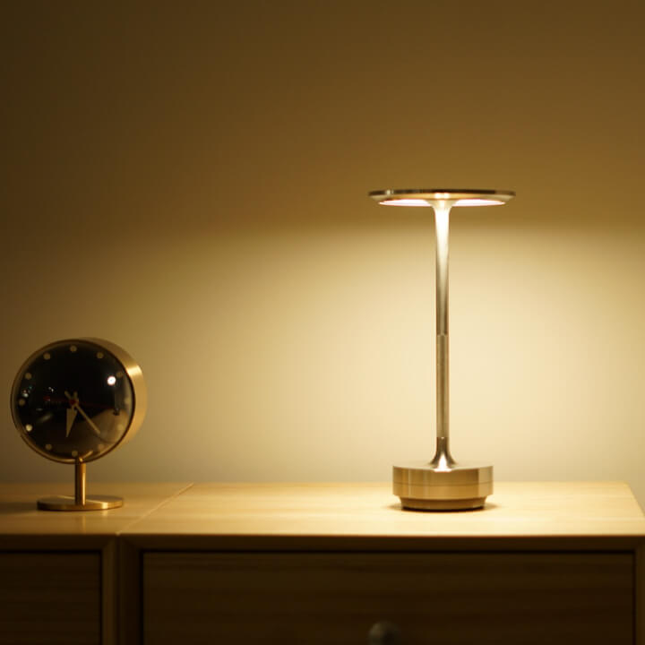 Cordless Table Lamp Rechargeable, Metallic Modern Bedside Lamp - Portable LED Dimmable Mood Light for Bedroom Restaurant Bar