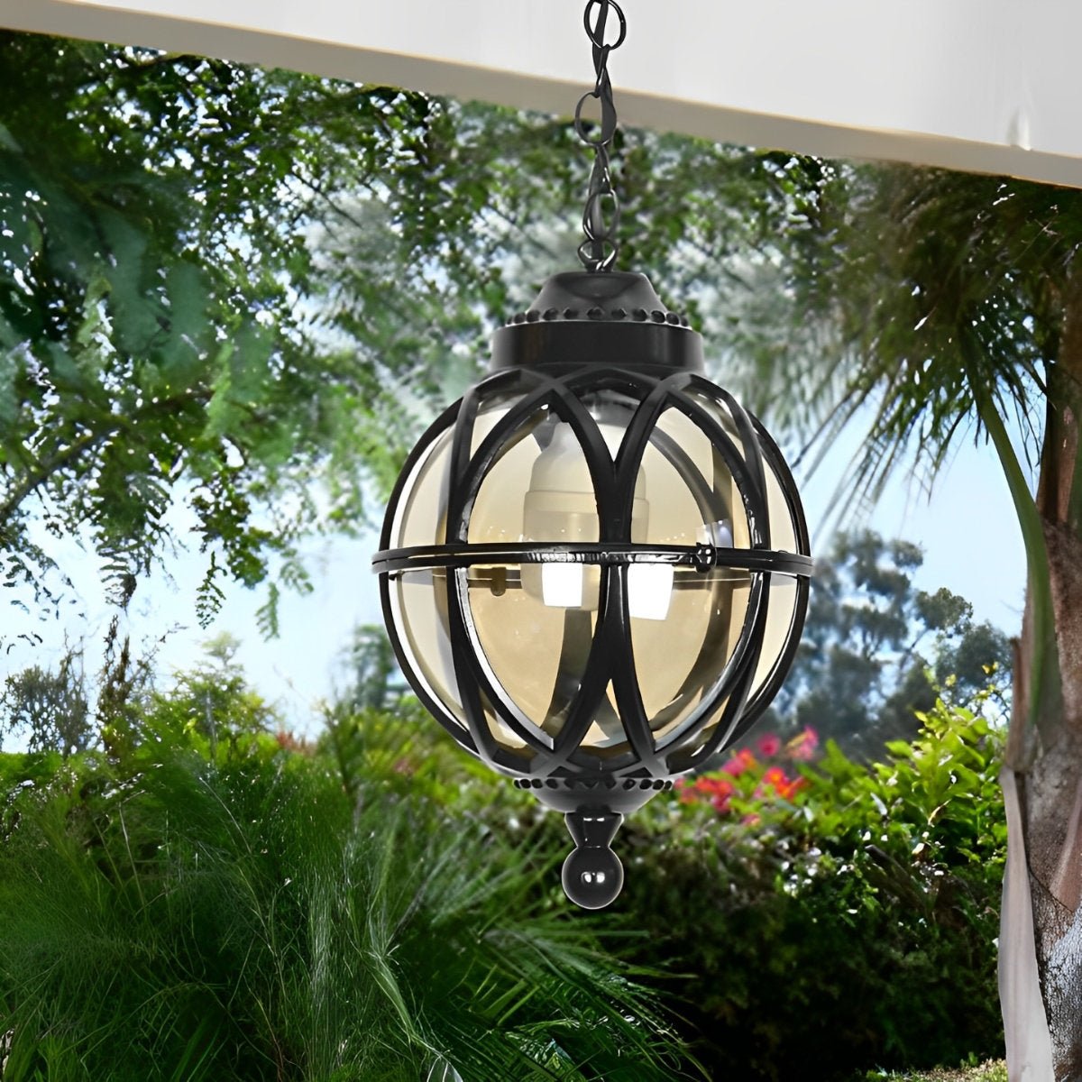 Outdoor Chandelier Light Waterproof, Aluminum Glass Ball Pendant - Adjustable Hanging Ceiling Light for Porch Gazebo Patio