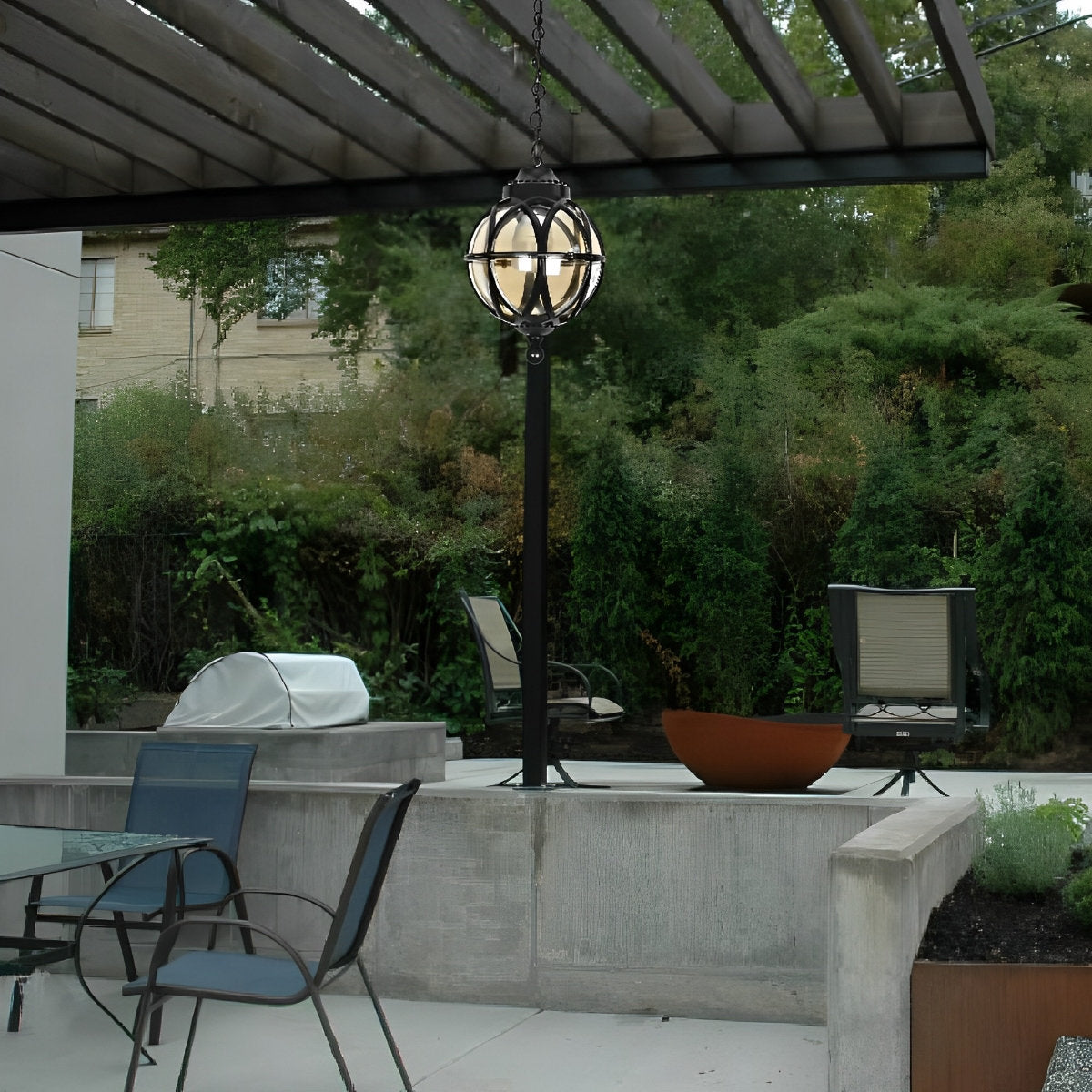 Outdoor Chandelier Light Waterproof, Aluminum Glass Ball Pendant - Adjustable Hanging Ceiling Light for Porch Gazebo Patio