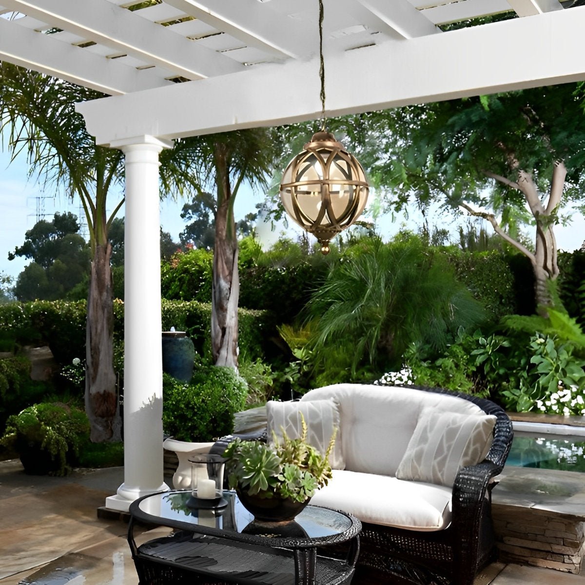Outdoor Chandelier Light Waterproof, Aluminum Glass Ball Pendant - Adjustable Hanging Ceiling Light for Porch Gazebo Patio