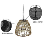 Solar Outdoor Pendant Light Waterproof, Rattan Bell Hanging Lantern - Decorative Garden Patio Lighting for Gazebo Porch Balcony