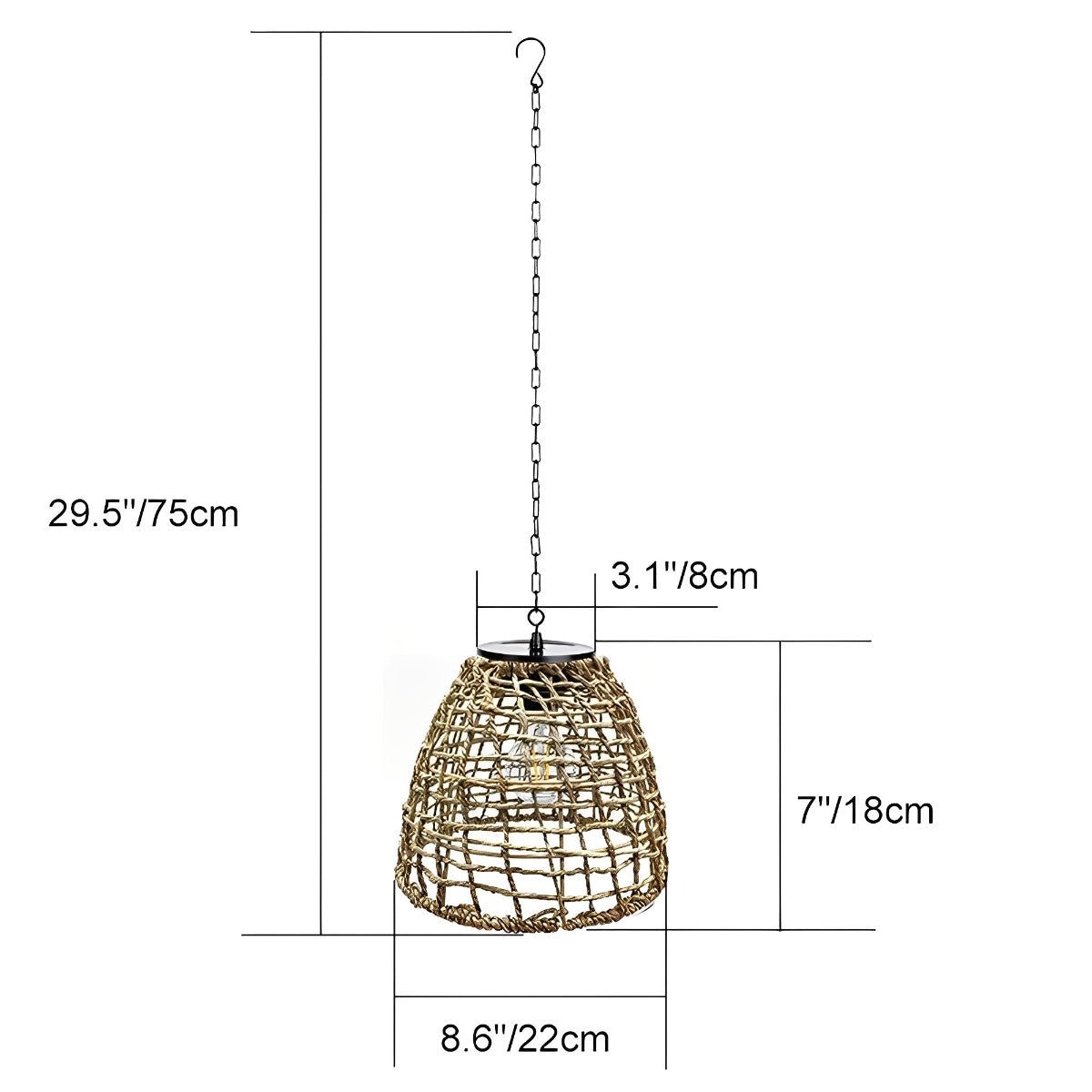 Solar Outdoor Pendant Light Waterproof, Rattan Bell Hanging Lantern - Decorative Garden Patio Lighting for Gazebo Porch Balcony