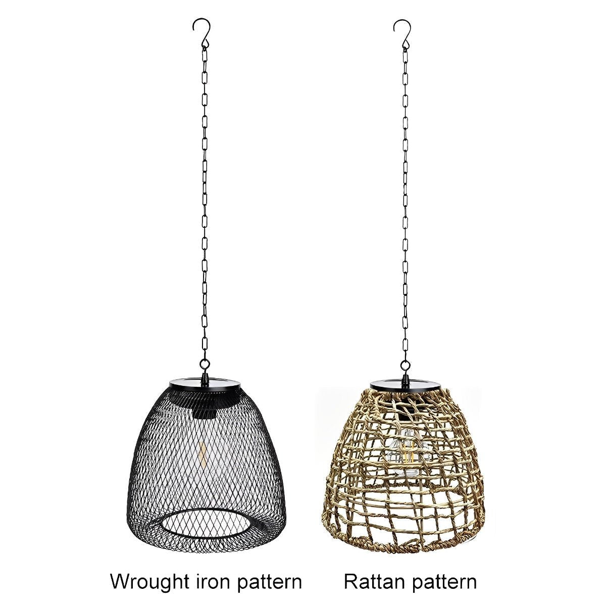 Solar Outdoor Pendant Light Waterproof, Rattan Bell Hanging Lantern - Decorative Garden Patio Lighting for Gazebo Porch Balcony