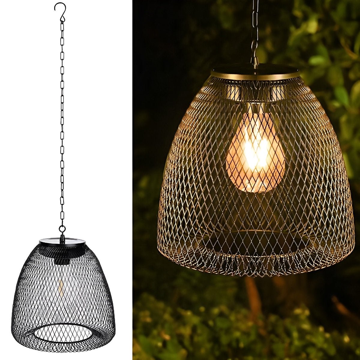 Solar Outdoor Pendant Light Waterproof, Rattan Bell Hanging Lantern - Decorative Garden Patio Lighting for Gazebo Porch Balcony