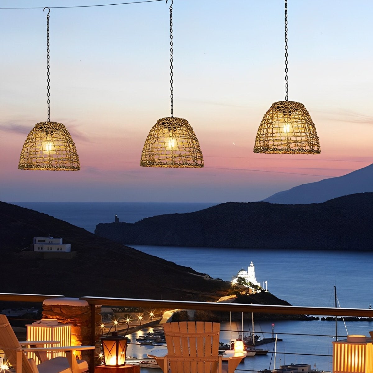 Solar Outdoor Pendant Light Waterproof, Rattan Bell Hanging Lantern - Decorative Garden Patio Lighting for Gazebo Porch Balcony