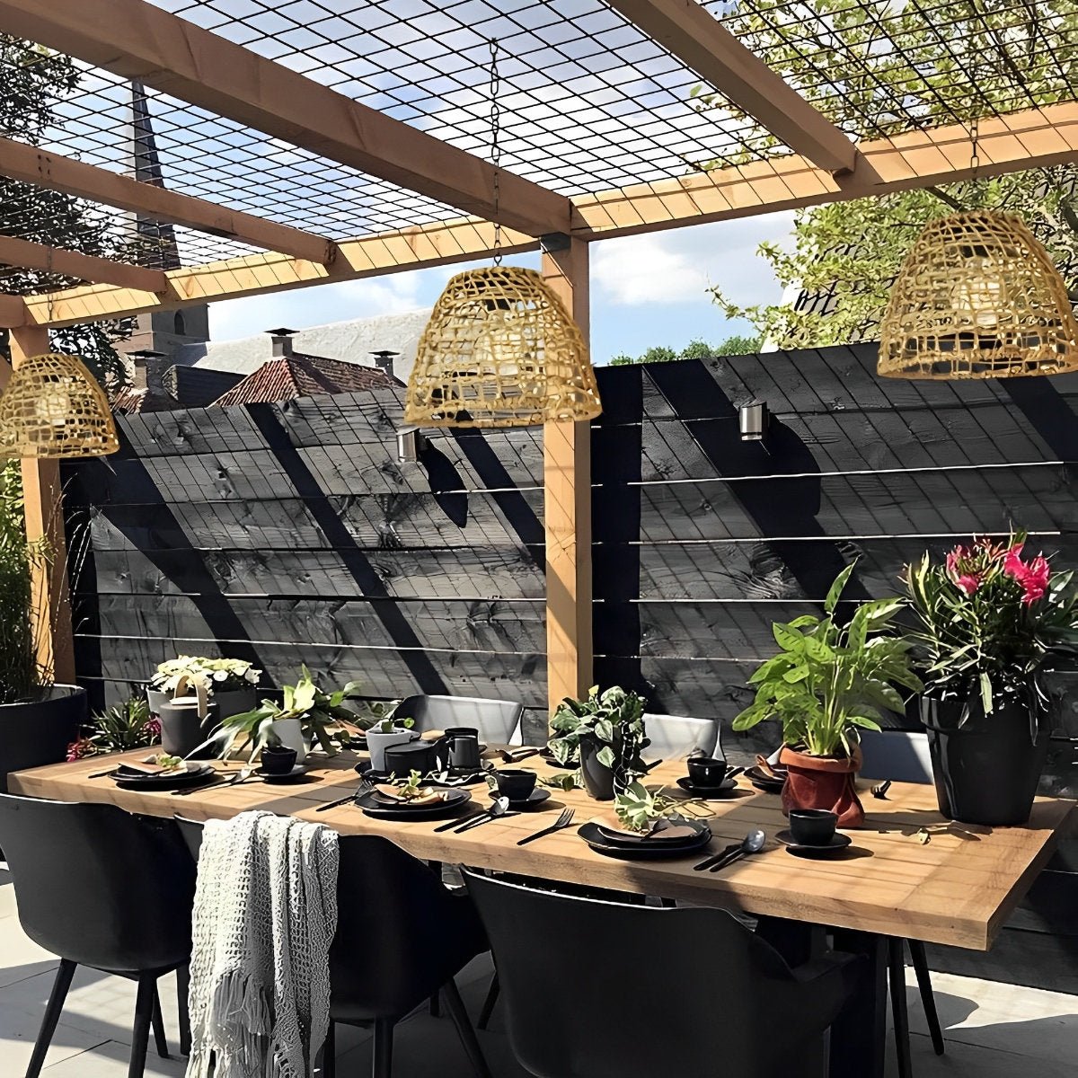 Solar Outdoor Pendant Light Waterproof, Rattan Bell Hanging Lantern - Decorative Garden Patio Lighting for Gazebo Porch Balcony