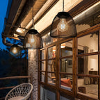 Solar Outdoor Pendant Light Waterproof, Rattan Bell Hanging Lantern - Decorative Garden Patio Lighting for Gazebo Porch Balcony