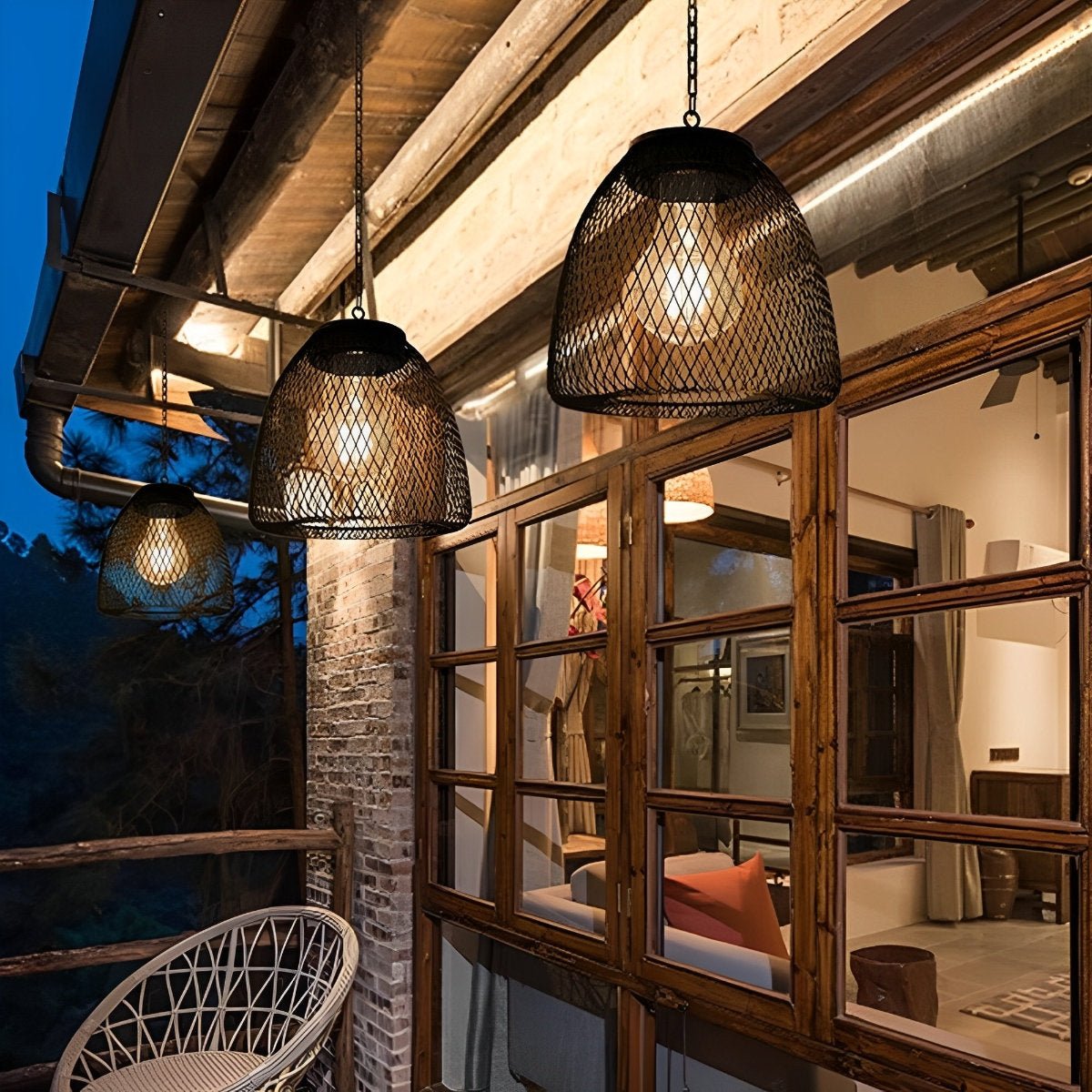 Solar Outdoor Pendant Light Waterproof, Rattan Bell Hanging Lantern - Decorative Garden Patio Lighting for Gazebo Porch Balcony