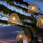 Solar Outdoor Pendant Light Waterproof, Rattan Bell Hanging Lantern - Decorative Garden Patio Lighting for Gazebo Porch Balcony