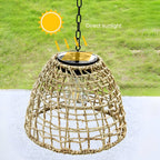 Solar Outdoor Pendant Light Waterproof, Rattan Bell Hanging Lantern - Decorative Garden Patio Lighting for Gazebo Porch Balcony